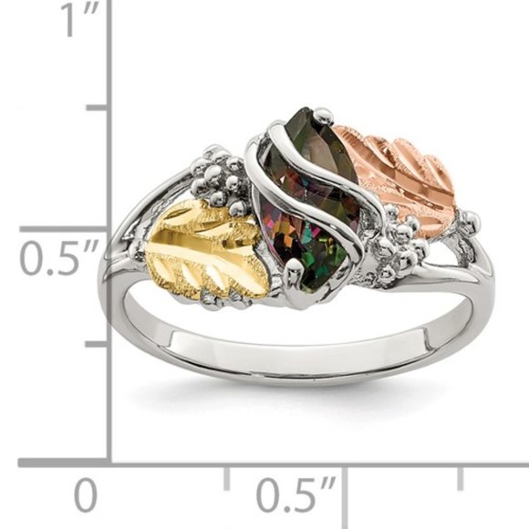 Black Hills Sterling Silver 12K Gold Accents Mystic Fire Topaz Ring - Picture 3 of 6